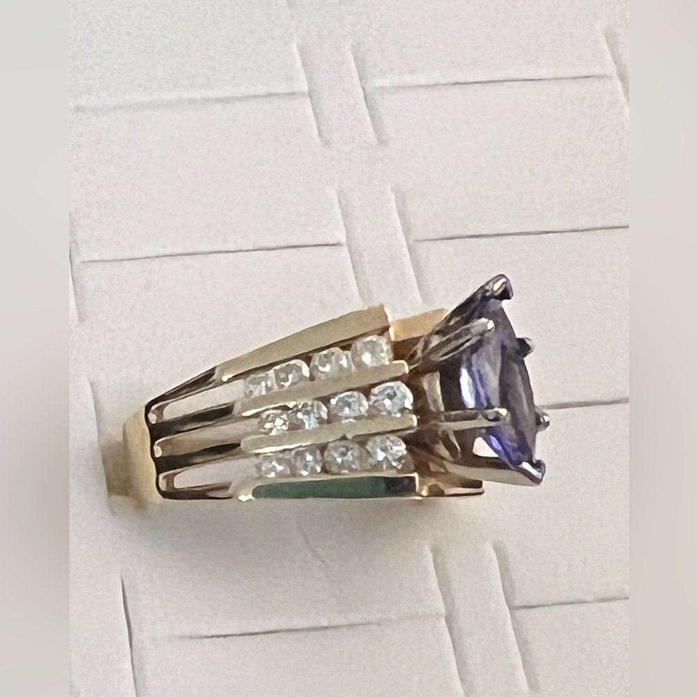 Tanzanite 1.5 ct Marquise and round .40 ct diamond ring size 7.5 14k gold - Picture 8 of 13